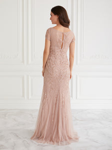 Sequined Godet Gown In Morganite