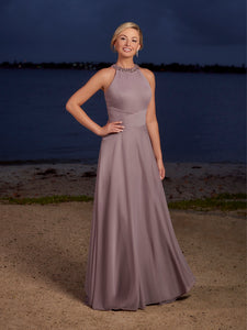 Jeweled Halter Gown In Truffle