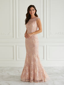 Sequined Off-The-Shoulder Gown In Rose Gold