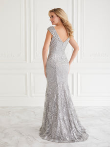 Sequined Off-The-Shoulder Gown In Bridal Silver