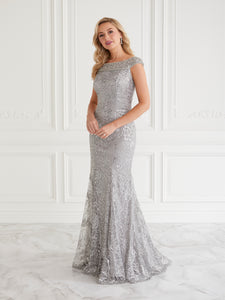 Sequined Off-The-Shoulder Gown In Bridal Silver