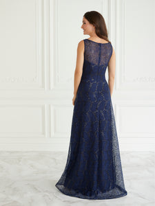 Illusion Lace Gown In Navy