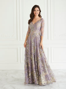 Floral Tulle Gown In Lilac