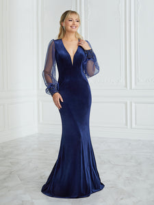 Velvet And Organza Fit-And-Flare Gown In Navy