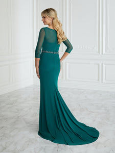 Hand-Beaded Illusion Sheath Gown In Hunter