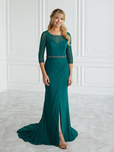 Hand-Beaded Illusion Sheath Gown In Hunter