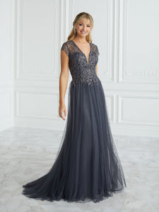 Hand-Beaded And Swiss Dot A-Line Gown In Charcoal