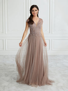 Hand-Beaded And Swiss Dot A-Line Gown In Mink