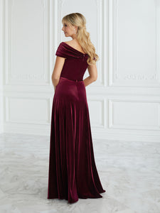 Velvet Off-The-Shoulder A-Line Gown In Mahogany