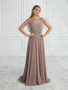 Hand-Beaded And Chiffon Illusion A-Line Gown In Mink