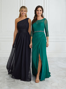 Chiffon One-Shoulder A-Line Gown In Midnight