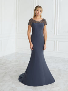 Jersey And Crystal-Trim Illusion Sheath Gown In Charcoal