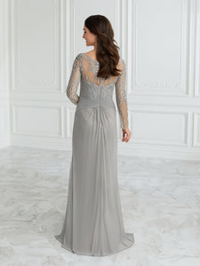 Sequined Lace Illusion A-Line Gown In Slate