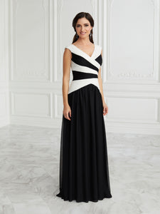 Chiffon A-Line Gown In Ivory Black