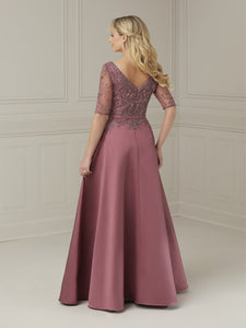 Hand-Beaded Mikado A-Line Gown In Bordeaux