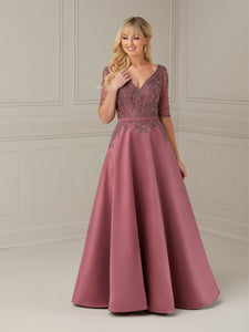 Hand-Beaded Mikado A-Line Gown In Bordeaux