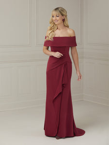 Ruffled Off-The-Shoulder Gown In Wine