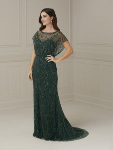 Beaded Illusion Gown In Hunter