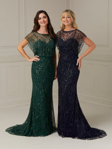 Beaded Illusion Gown In Hunter