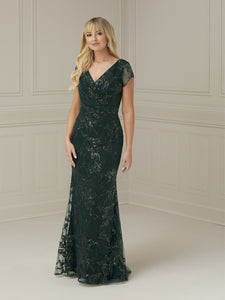 Sequined Lace Gown In Hunter