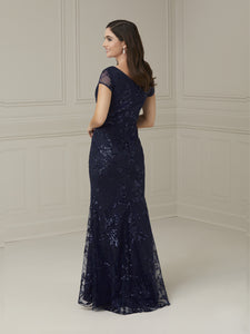 Sequined Lace Gown In Navy