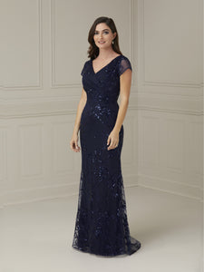 Sequined Lace Gown In Navy