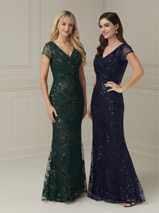 Sequined Lace Gown In Navy