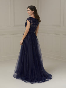 Tulle & Lace A-Line Gown In Navy
