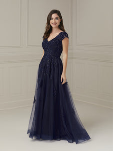 Tulle & Lace A-Line Gown In Navy