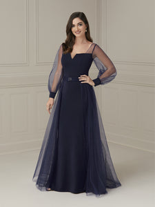 Crepe Dress With Detachable Tulle Skirt In Navy