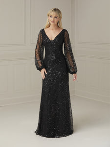 Sequined And Tulle Gown In Black