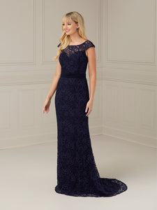 Lace Sheath Gown In Navy