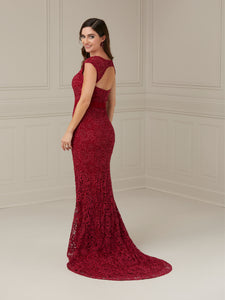 Lace Sheath Gown In Wine