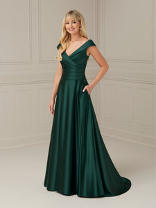 Pleated A-Line Gown With Pockets In Hunter