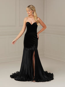 Velvet & Organza Mermaid Gown In Black