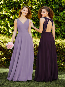 Chiffon And Lace A-Line Dress With Pockets In Aubergine