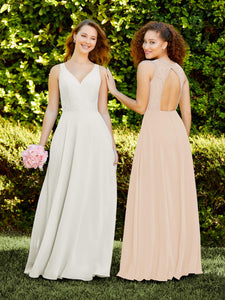 Chiffon And Lace A-Line Dress With Pockets In Blush Pink