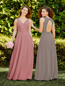 Chiffon And Lace A-Line Dress With Pockets In Mauve
