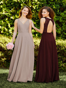 Chiffon And Lace A-Line Dress With Pockets In Mahogany