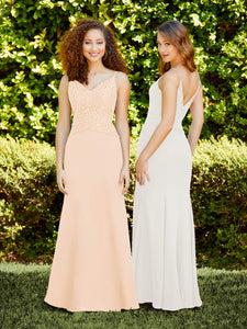 Spaghetti Strap Chiffon And Lace Fit-And-Flare Gown In Ivory