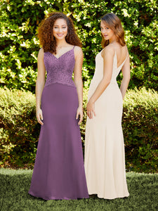Spaghetti Strap Chiffon And Lace Fit-And-Flare Gown In Wisteria