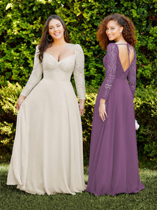 Long Sleeve Lace And Chiffon A-Line Skirt In Wisteria