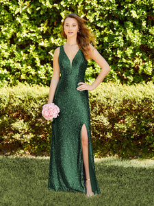 Sequin Fit-And-Flare V-Neck Gown In Hunter