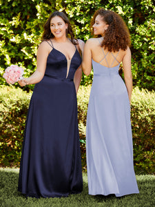 Plunging V-Neck Satin A-Line Gown In Perri
