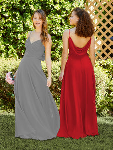 Spaghetti Strap Chiffon Dress With Satin Belt In Platinum