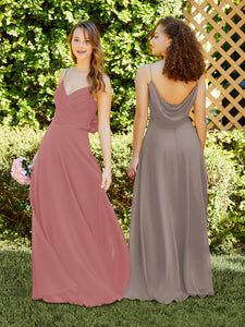 Spaghetti Strap Chiffon Dress With Satin Belt In Mink