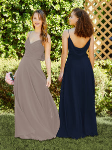 Spaghetti Strap Chiffon Dress With Satin Belt In Taupe