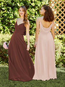 Spaghetti Strap Chiffon Dress With Satin Belt In Marsala