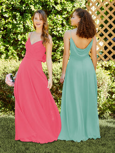 Spaghetti Strap Chiffon Dress With Satin Belt In Lipstick