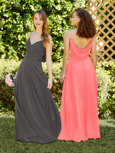 Spaghetti Strap Chiffon Dress With Satin Belt In Coral